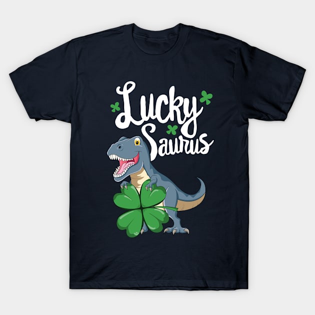 Lucky Saurus T Rex St Patricks Day T-Shirt Dinosaur Kids T-Shirt by 14thFloorApparel